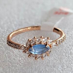 Brilliant NWT Bomb Party Lab Created Blue White Topaz Rose Gold Plated Sz10 Ring